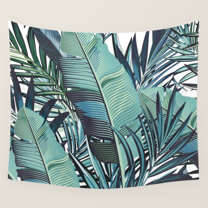 Tropical, Palm Trees, Green and Blue, Abstract Wall Tapestry Gallery Image 1