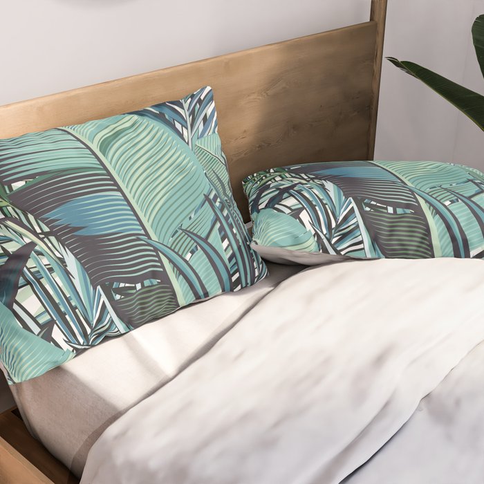 Tropical, Palm Trees, Green and Blue, Abstract Pillow Sham Gallery Image 2