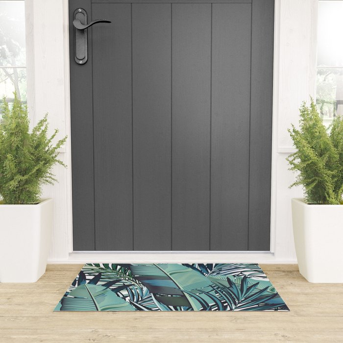 Tropical, Palm Trees, Green and Blue, Abstract Welcome Mat Gallery Image 3