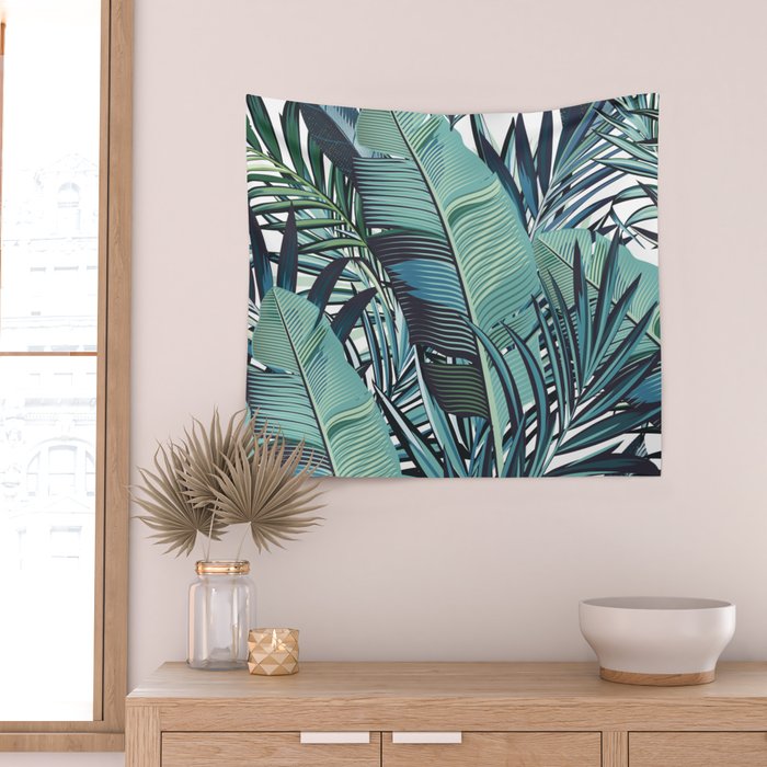 Tropical, Palm Trees, Green and Blue, Abstract Wall Tapestry Gallery Image 2