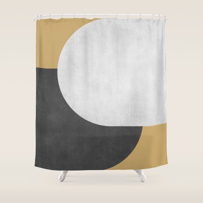 Halfmoon Colorblock - Black White on Gold Shower Curtain Gallery Image 1