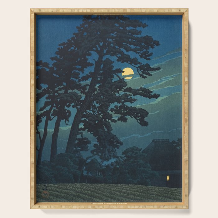 Hasui Kawase, Full Moon Over Magome - Vintage Japanese Woodblock Print Art Serving Tray Gallery Image 1