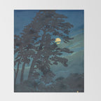 Hasui Kawase, Full Moon Over Magome - Vintage Japanese Woodblock Print Art Throw Blanket Gallery Image 2