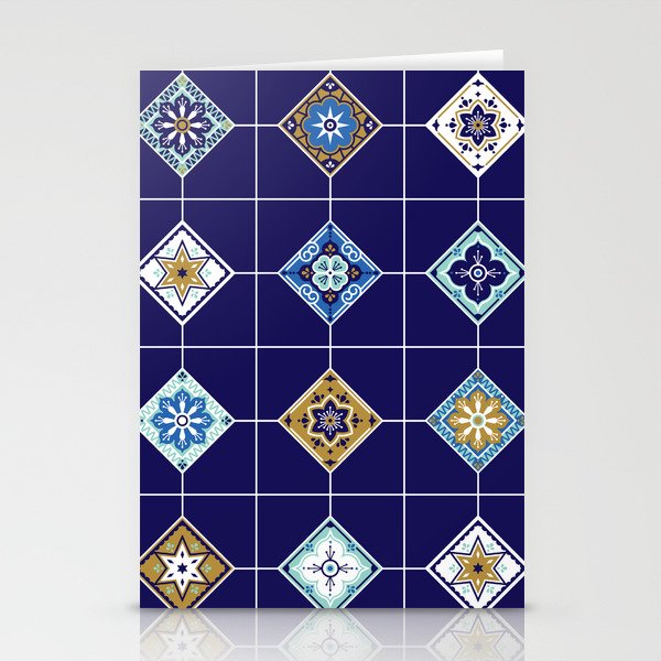 Talavera Mexican Tile - Navy & Bronze Palette Stationery Card Gallery Image 2