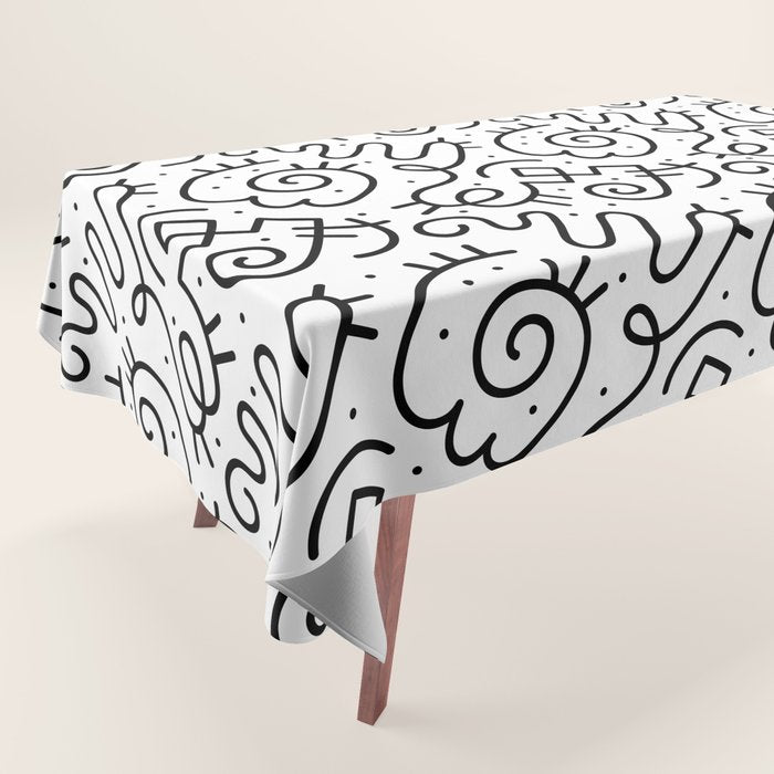 Fun black and white line doodle art pattern Tablecloth Gallery Image 1