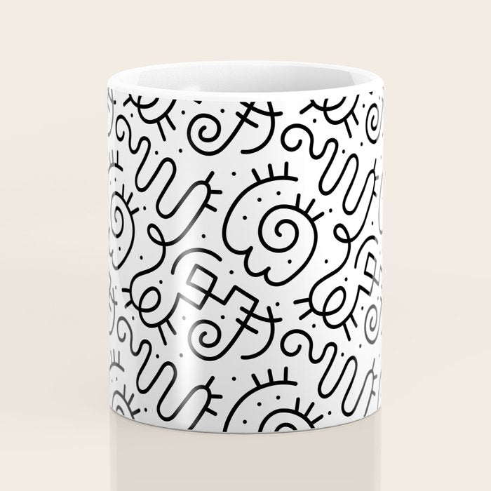 Fun black and white line doodle art pattern Coffee Mug Gallery Image 4