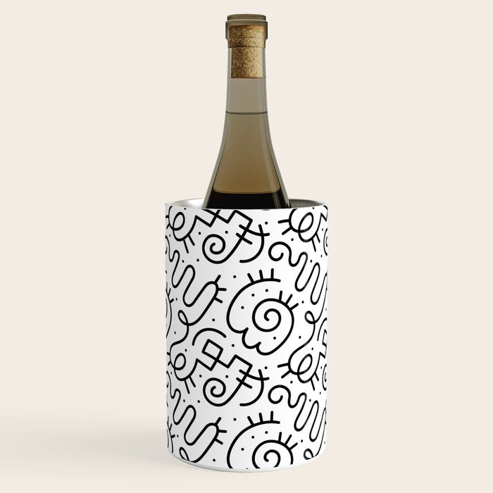 Fun black and white line doodle art pattern Wine Chiller Gallery Image 2