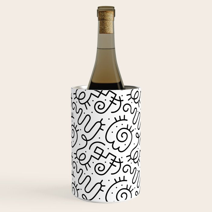 Fun black and white line doodle art pattern Wine Chiller Gallery Image 3
