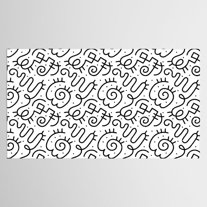 Fun black and white line doodle art pattern Tablecloth Gallery Image 2