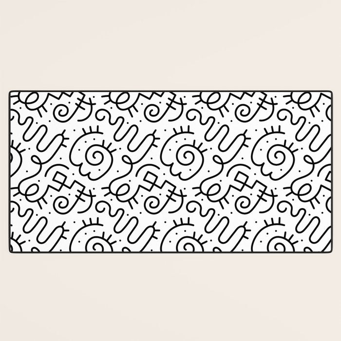 Fun black and white line doodle art pattern Desk Mat Gallery Image 3