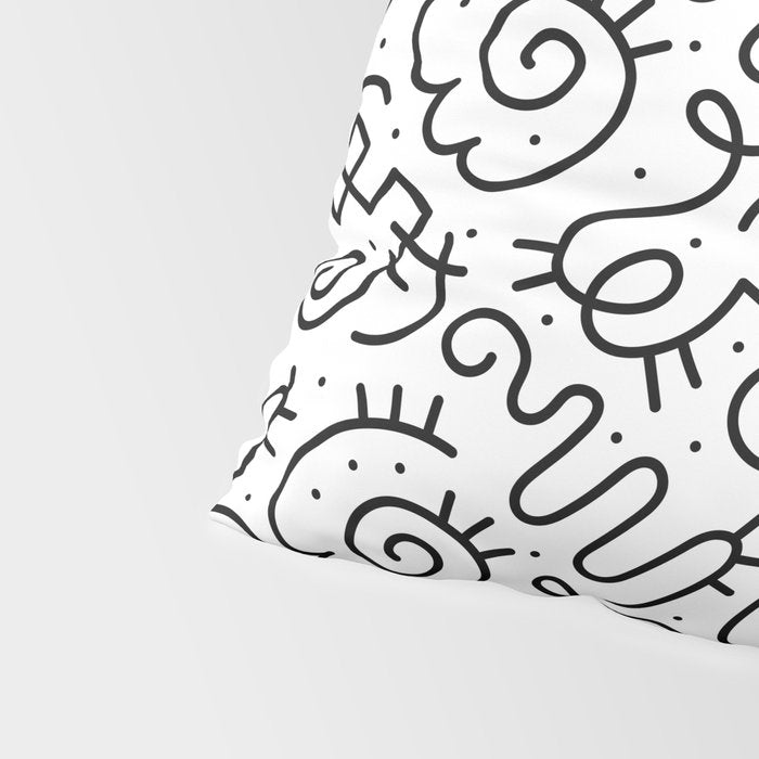 Fun black and white line doodle art pattern Pillow Sham Gallery Image 4