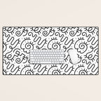 Fun black and white line doodle art pattern Desk Mat Gallery Image 1