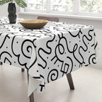 Fun black and white line doodle art pattern Tablecloth Gallery Image 3