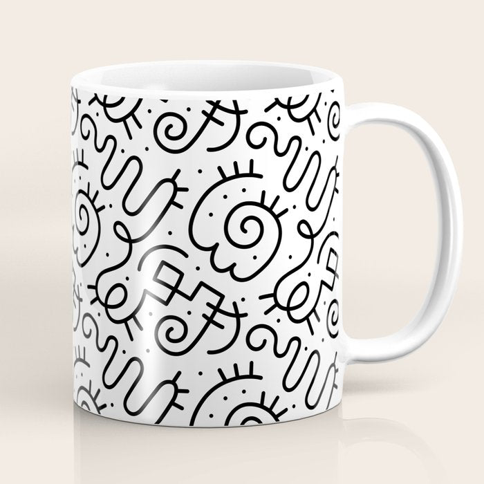 Fun black and white line doodle art pattern Coffee Mug Gallery Image 1