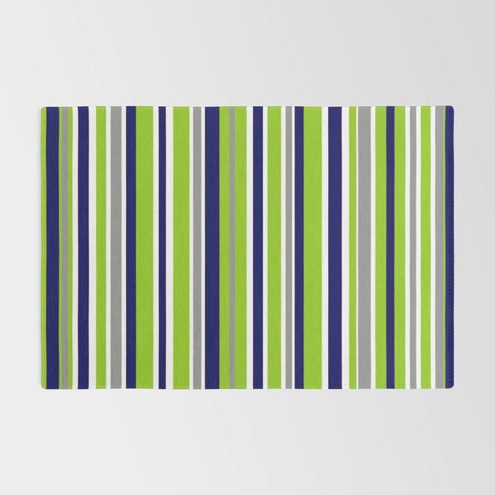 Lime Green Bright Navy Blue Gray and White Vertical Stripes Pattern Rug Gallery Image 2
