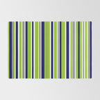 Lime Green Bright Navy Blue Gray and White Vertical Stripes Pattern Rug Gallery Image 2