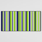 Lime Green Bright Navy Blue Gray and White Vertical Stripes Pattern Desk Mat Gallery Image 3