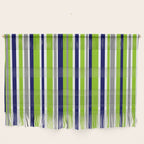 Lime Green Bright Navy Blue Gray and White Vertical Stripes Pattern Wall Hanging Gallery Image 1