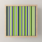 Lime Green Bright Navy Blue Gray and White Vertical Stripes Pattern Mini Art Print Gallery Image 1