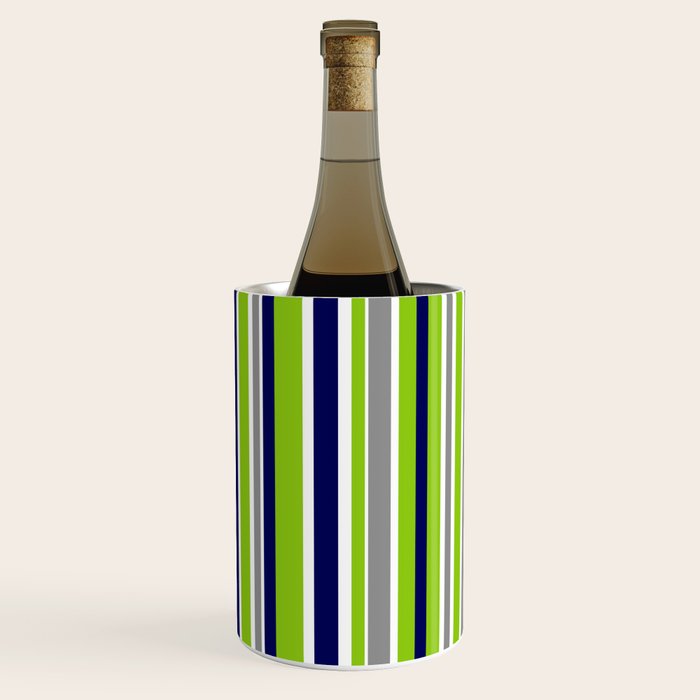 Lime Green Bright Navy Blue Gray and White Vertical Stripes Pattern Wine Chiller Gallery Image 3