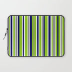 Lime Green Bright Navy Blue Gray and White Vertical Stripes Pattern Laptop Sleeve Gallery Image 1