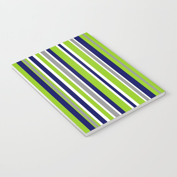 Lime Green Bright Navy Blue Gray and White Vertical Stripes Pattern Notebook Gallery Image 3