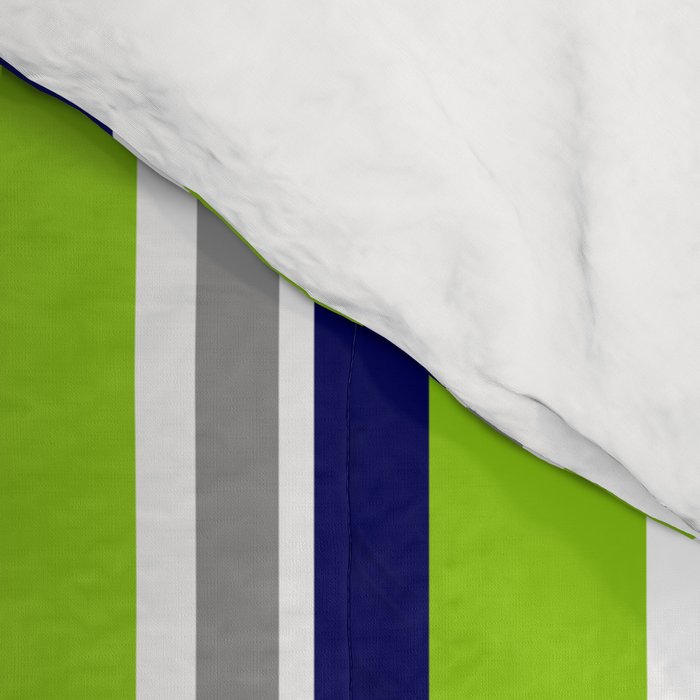 Lime Green Bright Navy Blue Gray and White Vertical Stripes Pattern Comforter Gallery Image 4