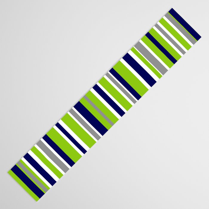 Lime Green Bright Navy Blue Gray and White Vertical Stripes Pattern Table Runner Gallery Image 3