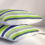Lime Green Bright Navy Blue Gray and White Vertical Stripes Pattern Pillow Sham Gallery Image 3