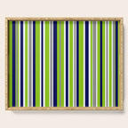 Lime Green Bright Navy Blue Gray and White Vertical Stripes Pattern Serving Tray Gallery Image 1
