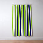 Lime Green Bright Navy Blue Gray and White Vertical Stripes Pattern Window Curtain Gallery Image 3