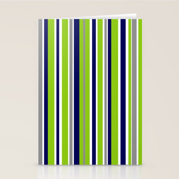 Lime Green Bright Navy Blue Gray and White Vertical Stripes Pattern Stationery Card Gallery Image 2