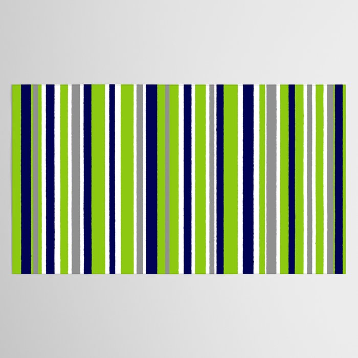 Lime Green Bright Navy Blue Gray and White Vertical Stripes Pattern Tablecloth Gallery Image 2