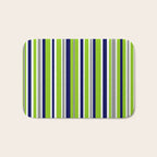 Lime Green Bright Navy Blue Gray and White Vertical Stripes Pattern Bath Mat Gallery Image 1