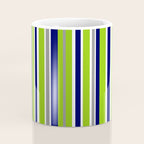 Lime Green Bright Navy Blue Gray and White Vertical Stripes Pattern Coffee Mug Gallery Image 4