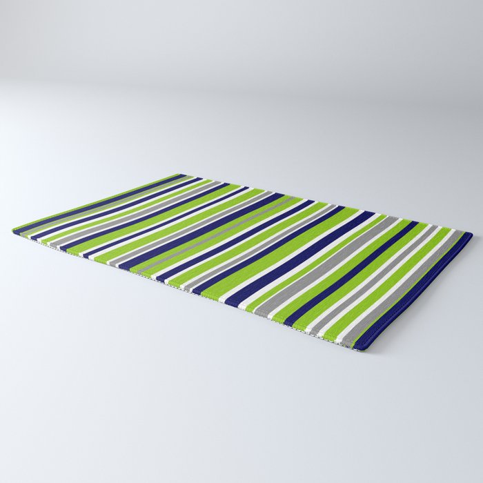 Lime Green Bright Navy Blue Gray and White Vertical Stripes Pattern Rug Gallery Image 3