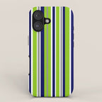 Lime Green Bright Navy Blue Gray and White Vertical Stripes Pattern iPhone Case Gallery Image 1