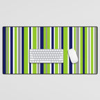 Lime Green Bright Navy Blue Gray and White Vertical Stripes Pattern Desk Mat Gallery Image 1