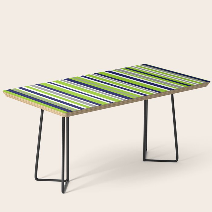 Lime Green Bright Navy Blue Gray and White Vertical Stripes Pattern Coffee Table Gallery Image 1