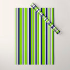 Lime Green Bright Navy Blue Gray and White Vertical Stripes Pattern Wrapping Paper Gallery Image 1