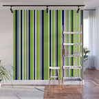 Lime Green Bright Navy Blue Gray and White Vertical Stripes Pattern Wall Mural Gallery Image 1