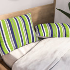 Lime Green Bright Navy Blue Gray and White Vertical Stripes Pattern Pillow Sham Gallery Image 2