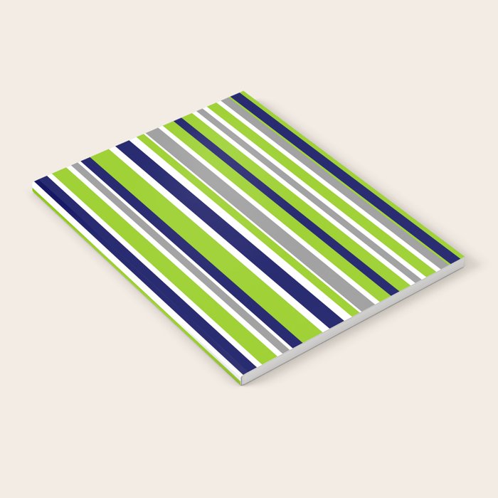 Lime Green Bright Navy Blue Gray and White Vertical Stripes Pattern Notebook Gallery Image 2