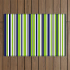 Lime Green Bright Navy Blue Gray and White Vertical Stripes Pattern Outdoor Rug Gallery Image 1