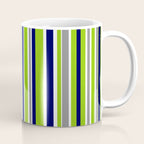 Lime Green Bright Navy Blue Gray and White Vertical Stripes Pattern Coffee Mug Gallery Image 1