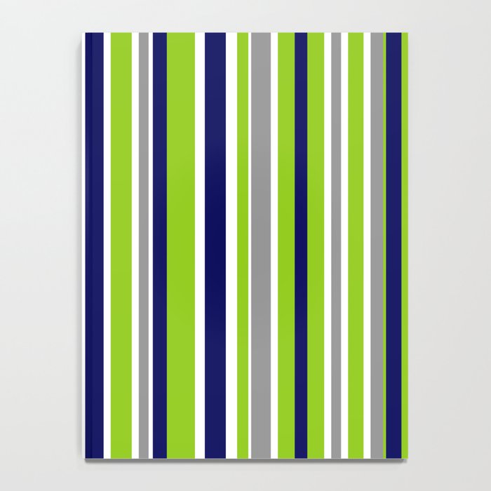 Lime Green Bright Navy Blue Gray and White Vertical Stripes Pattern Notebook Gallery Image 4