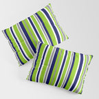 Lime Green Bright Navy Blue Gray and White Vertical Stripes Pattern Pillow Sham Gallery Image 3