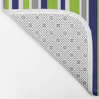 Lime Green Bright Navy Blue Gray and White Vertical Stripes Pattern Bath Mat Gallery Image 2