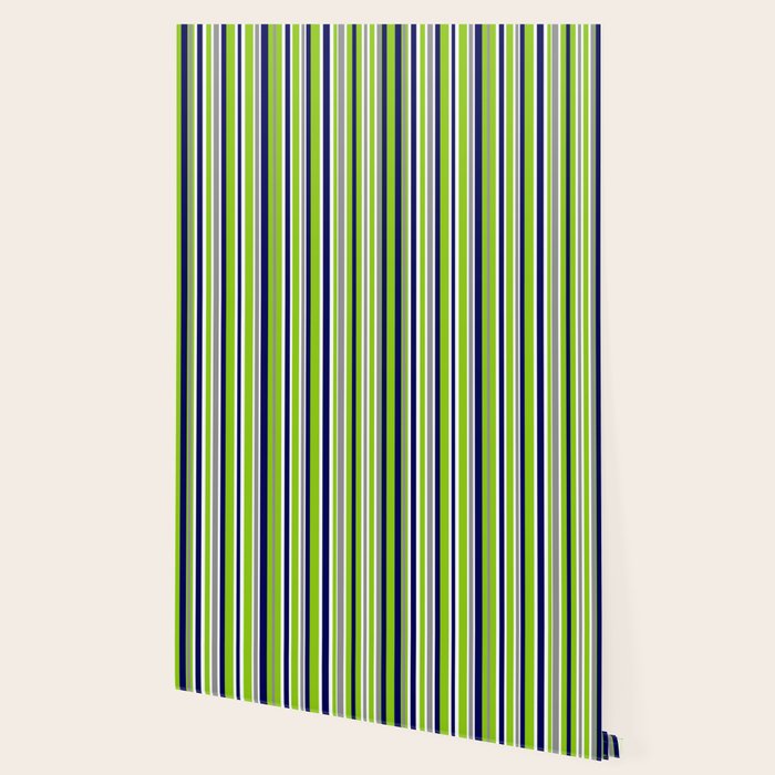 Lime Green Bright Navy Blue Gray and White Vertical Stripes Pattern Wallpaper Gallery Image 2