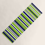 Lime Green Bright Navy Blue Gray and White Vertical Stripes Pattern Yoga Mat Gallery Image 1